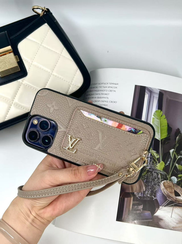 Luxe Card Holder Strap Case – Inspired Elegance for iPhone