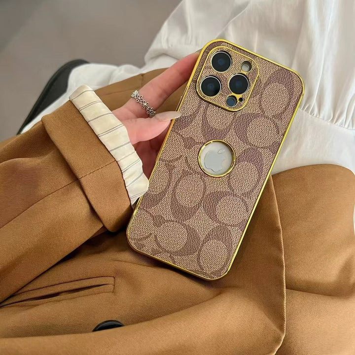 Inspired Luxury Monogram iPhone Case with Gold Trim