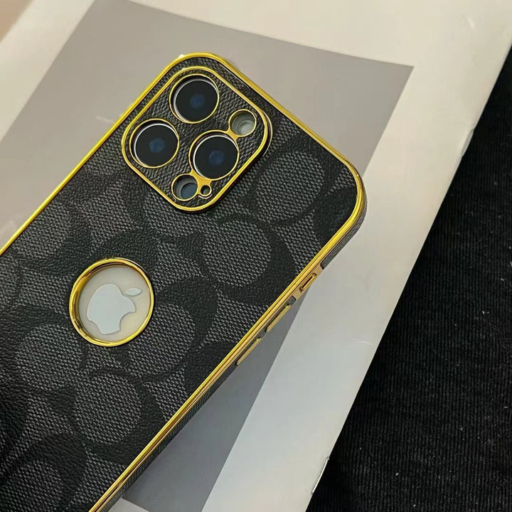 Inspired Luxury Monogram iPhone Case with Gold Trim