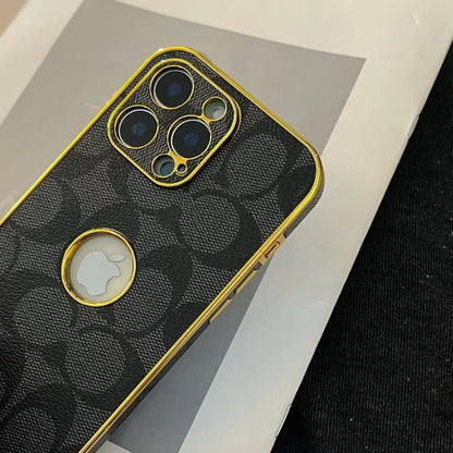 Inspired Luxury Monogram iPhone Case with Gold Trim