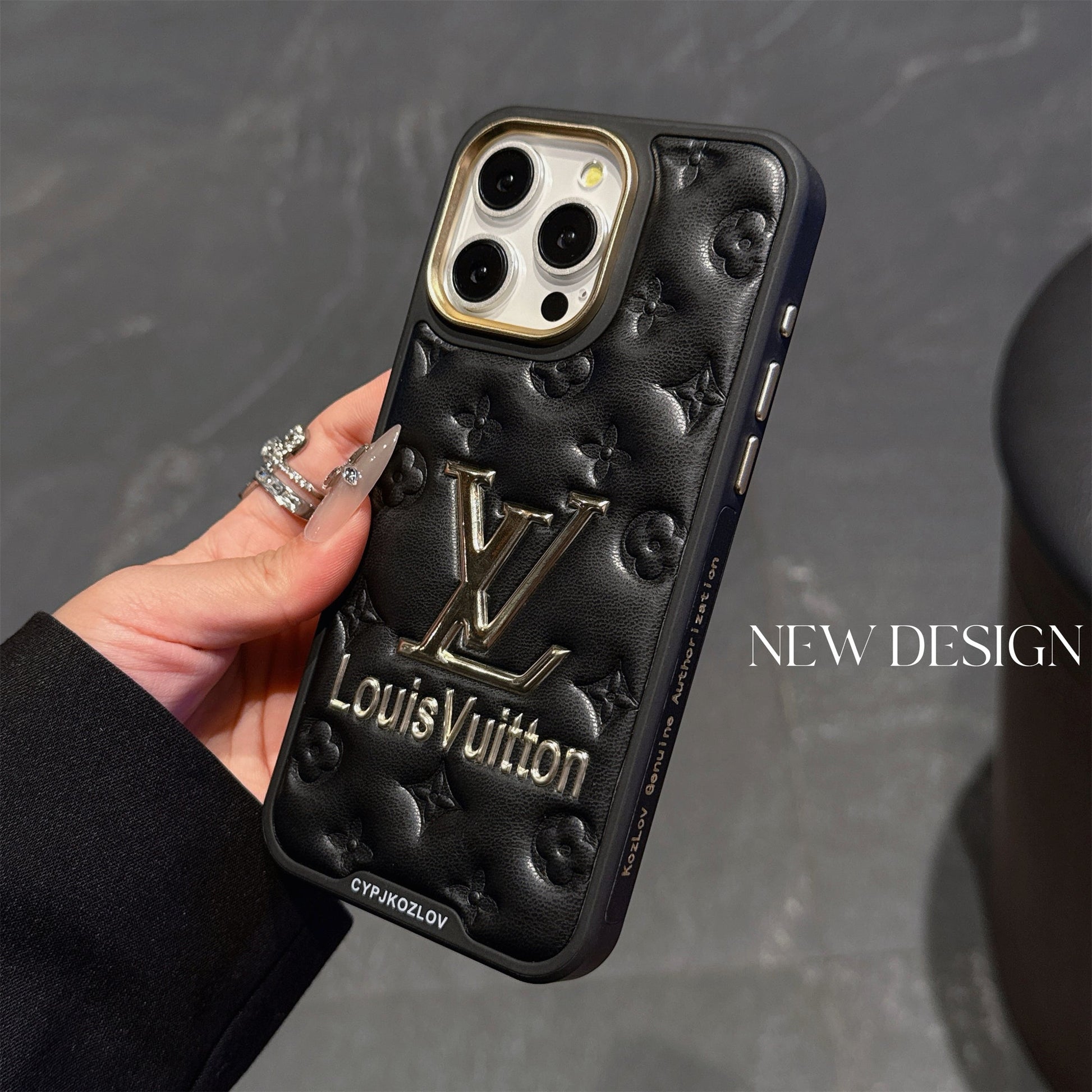 Finest Electroplated Classic Monogram Embossed Leather Apple iPhone Case