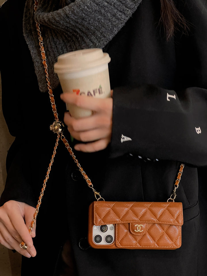 Chanel Genuine Leather Wallet Leather Crossbody Bag Apple iPhone Case