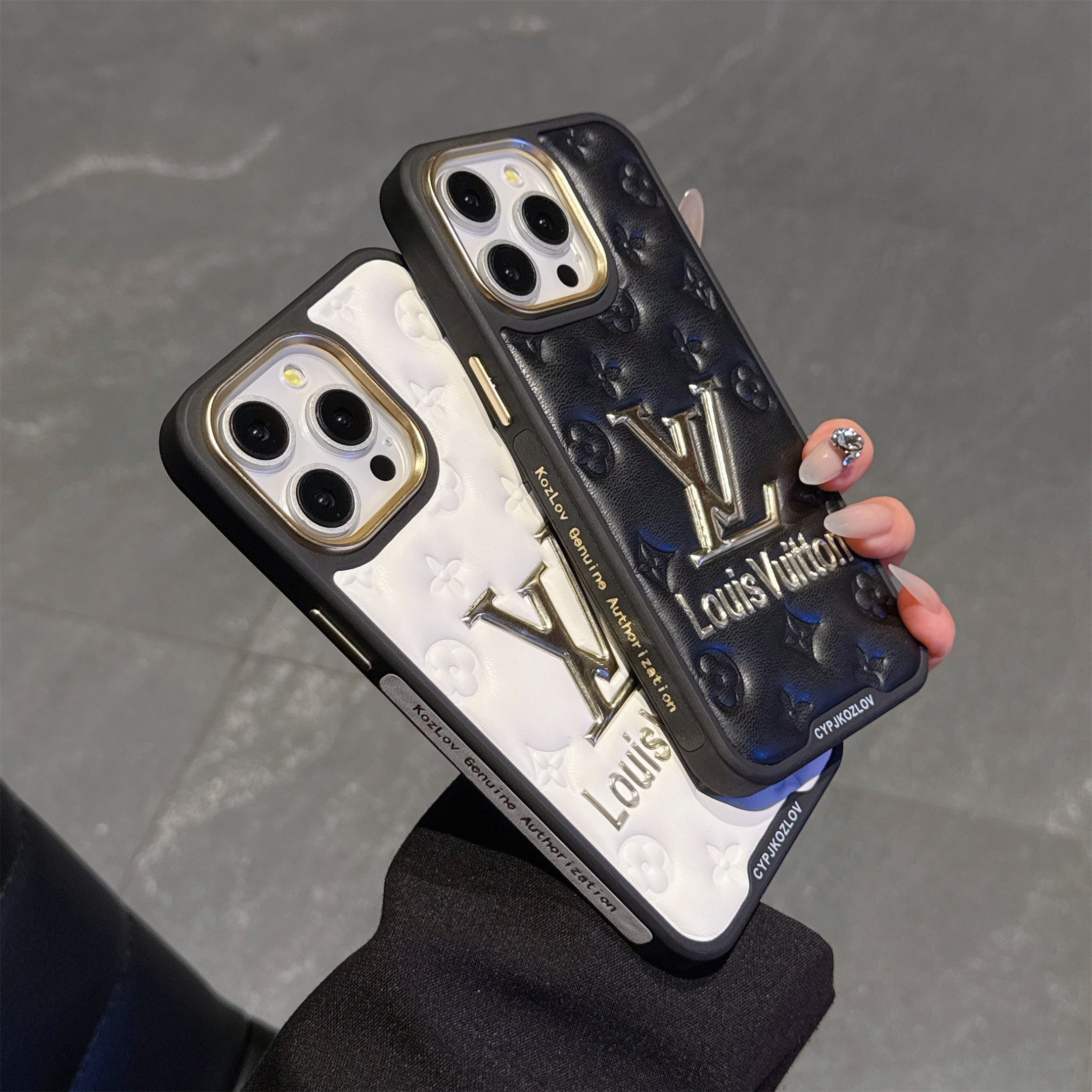 Finest Electroplated Classic Monogram Embossed Leather Apple iPhone Case