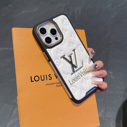 Finest Electroplated Classic Monogram Embossed Leather Apple iPhone Case