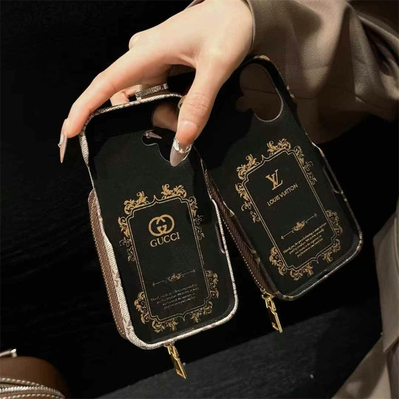 Monogram LV Leather iPhone Case with CardHolder Strap