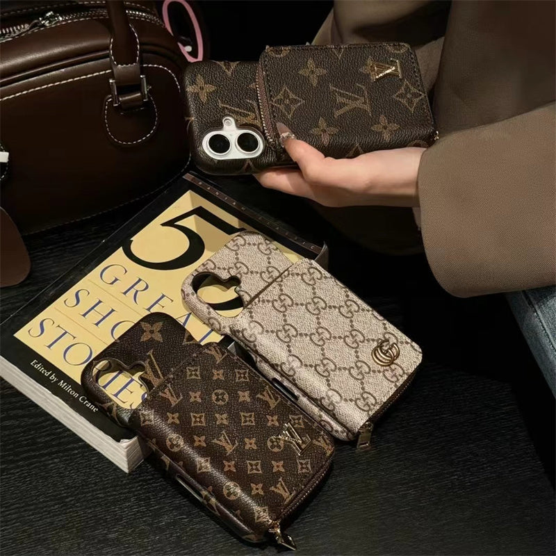 Monogram LV Leather iPhone Case with CardHolder Strap