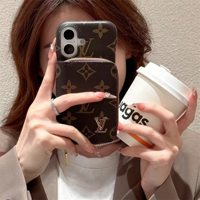 Monogram LV Leather iPhone Case with CardHolder Strap