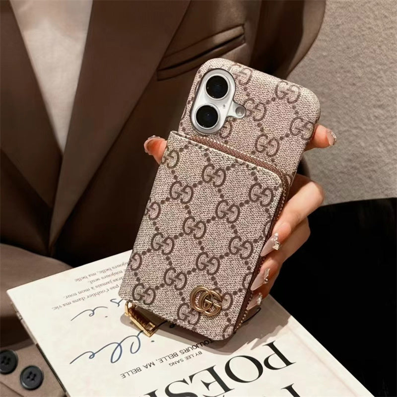 Monogram LV Leather iPhone Case with CardHolder Strap