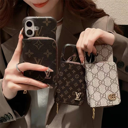 Monogram LV Leather iPhone Case with CardHolder Strap