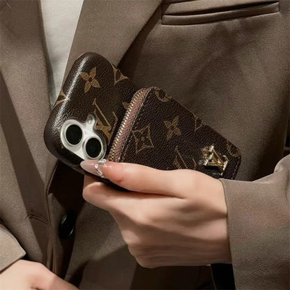 Monogram LV Leather iPhone Case with CardHolder Strap