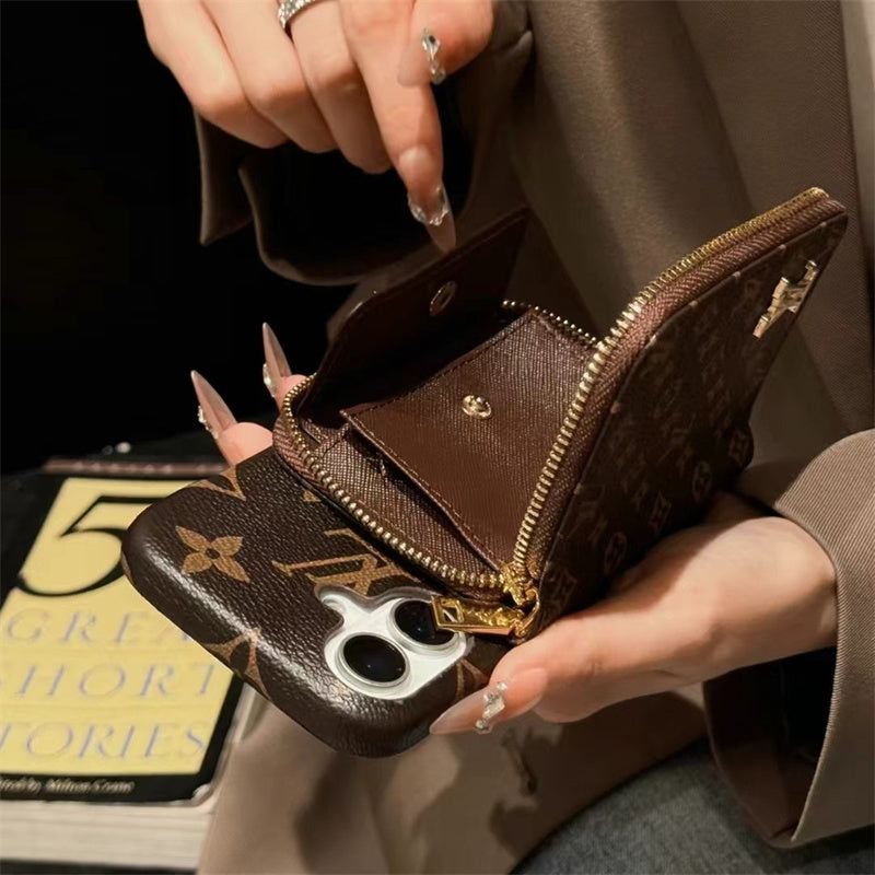 Monogram LV Leather iPhone Case with CardHolder Strap