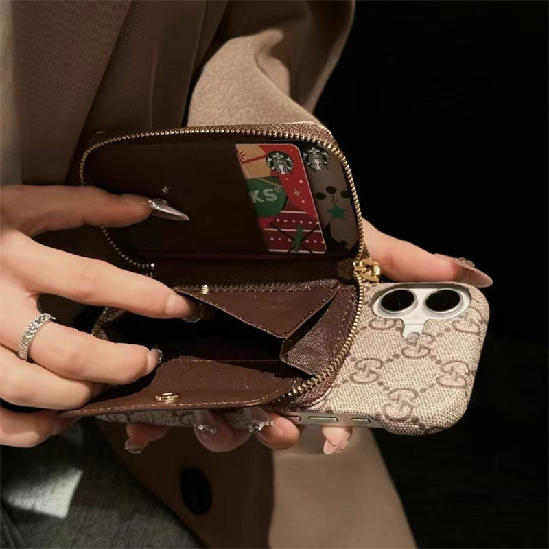 Monogram LV Leather iPhone Case with CardHolder Strap