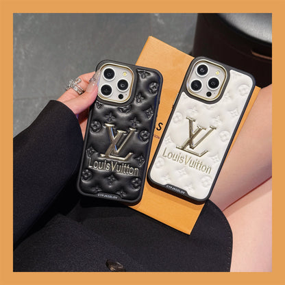 Finest Electroplated Classic Monogram Embossed Leather Apple iPhone Case