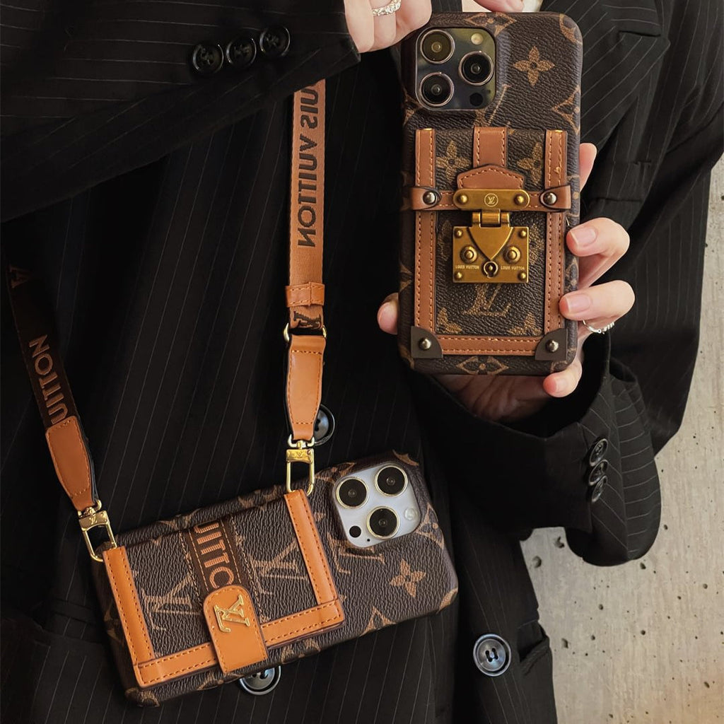 Canvas Leather Wallet Card Holder Crossbody iPhone Case