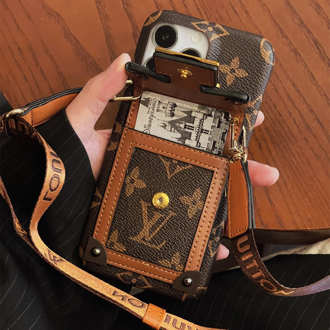 Canvas Leather Wallet Card Holder Crossbody iPhone Case